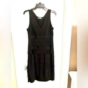 London Times Black Layered Midi Dress